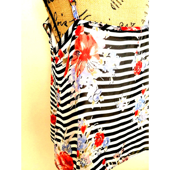 Pure Energy Blouse Sleeveless Stripe Floral Ruffle - Picture 4 of 8